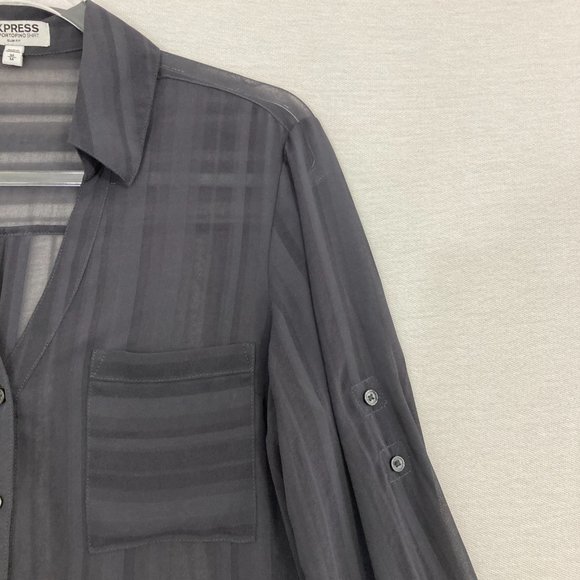 Express The Portofino Shirt Slim Dark Gray Striped Sheer Button Down Medium - Picture 3 of 11